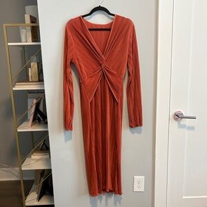 Elegant Long Sleeve Rust Dress